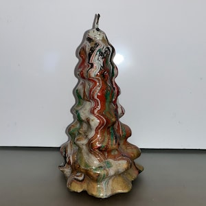 Vintage Swirl Glittered Christmas Tree Candle, 7&quot; Christmas Tree Candle, Earth Tone Christmas Tree Candle, Swirl Wax Glitter Tree Candle