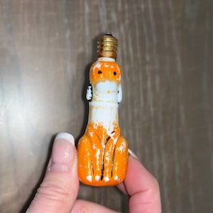 Vintage Dog Light Bulb, Christmas Orange Dog Light Bulb, Christmas Painted Dog Light Bulb, Vintage Dog Bulb Ornament, Vintage Bulbs