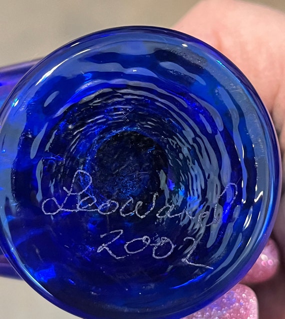Vintage Signed Leo Ward Carnival Glass Iridescent Bird, Blue