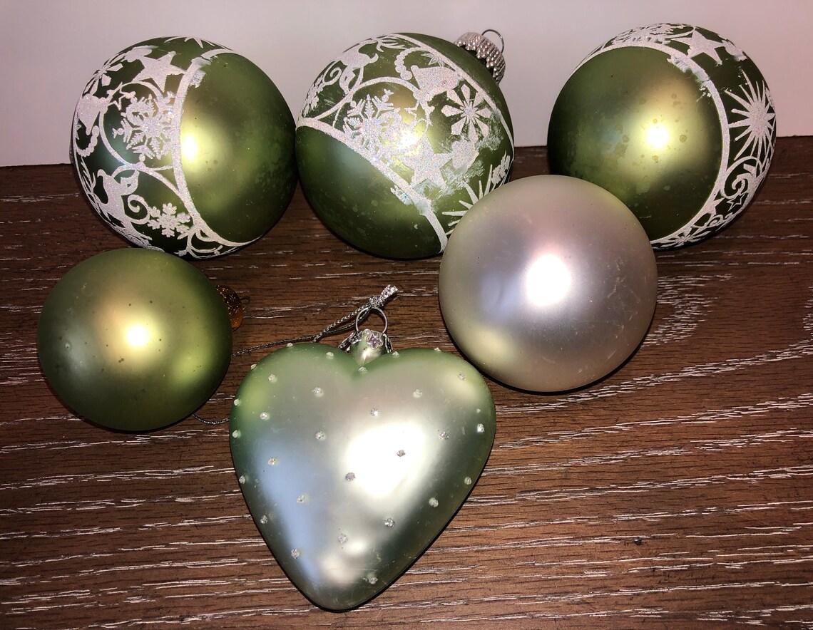 6 pc Sage Green Ornaments Glass Green White Ornaments Mint Etsy