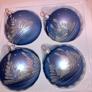 4 Blue Silver Poland Ornaments, Poland Caps Blue Ornaments, 2 3/4&quot; Christmas Ornament, Silver Blue Poland Ornaments, in Box