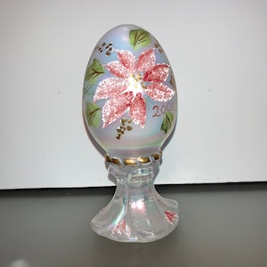 Fenton Iridescent Pedestal Egg, Vintage Fenton Painted Poinsettia Egg, Fenton 2001 Christmas Egg, Signed Fenton Egg, Fenton Numbered Egg