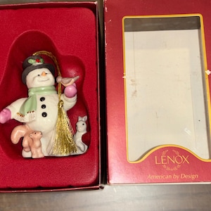 Vintage Lenox Snowman 2009 Ornament, Lenox Snowman Snowy Friends Ornament, Lenox 813589,  Lenox Snowman with Friends 2009 in Box