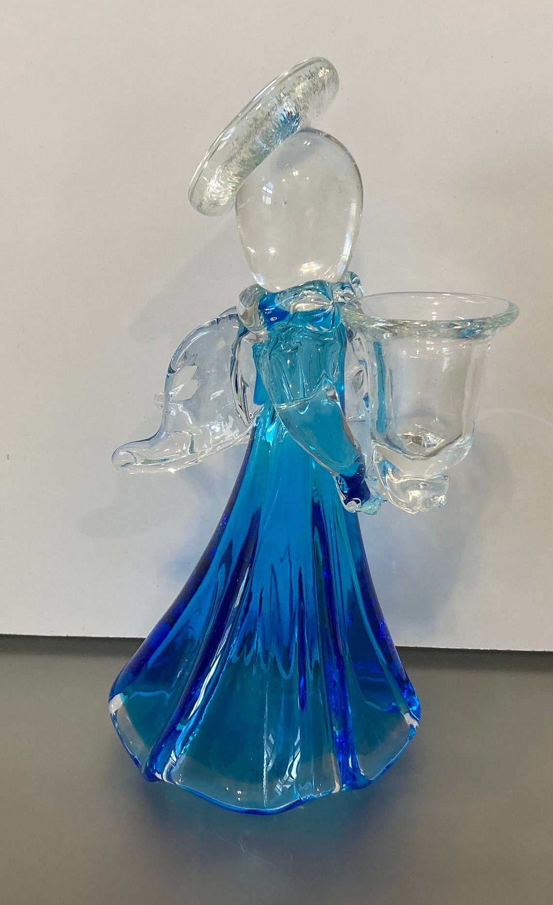 Vintage Murano Glass Angel Aqua Blue Glass Angel Candle Etsy