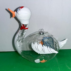 Vintage De Carlini Duck Ornament, De Carlini Clear Painted Duck Ornament, Painted De Carlini Duck, Italy White Duck Ornament, Mint