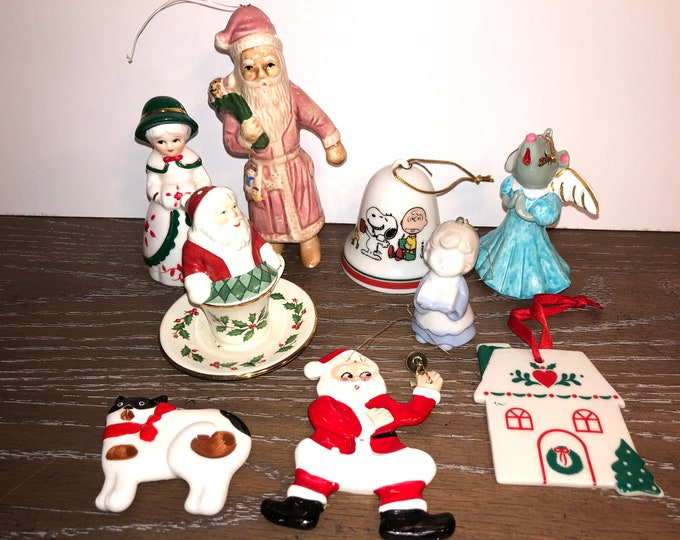 Vintage Porcelain Ornaments, Christmas Santa Tea Cup Lenox, Peauts