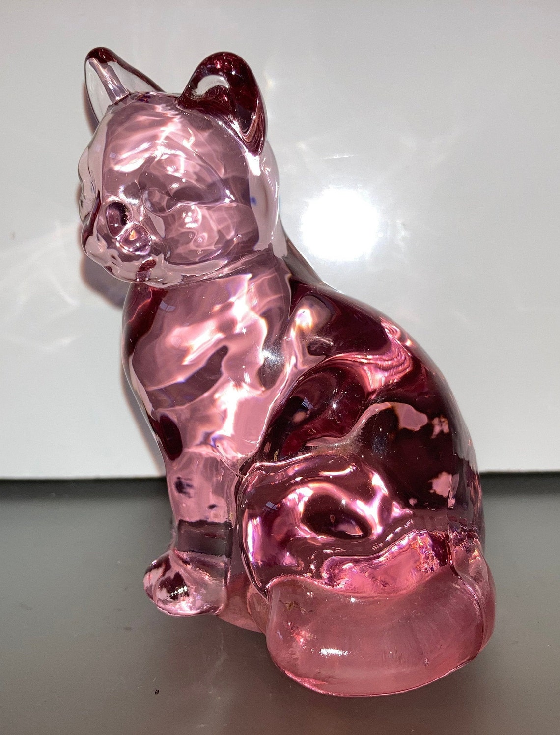 Fenton Pink Cat Figure Vintage Pink Glass Cat Fenton Pink Etsy