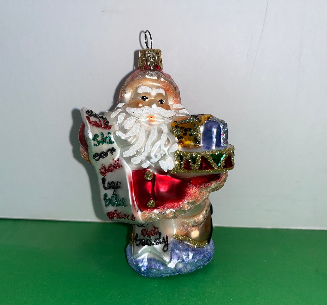 Vintage Santa With Christmas List, Blown Glass Santa Ornament, Old ...