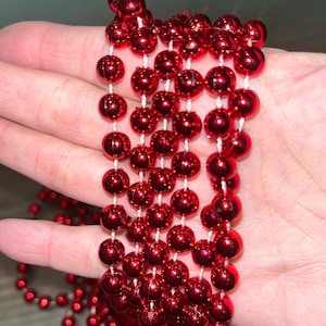 36&#39; Vintage Red Bead Garland, Red Round Bead Garland, Christmas Tree Garland, 1/4&quot; Red Tree Garland