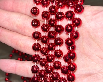 36' Vintage Red Bead Garland, Red Round Bead Garland, Christmas Tree Garland, 1/4" Red Tree Garland