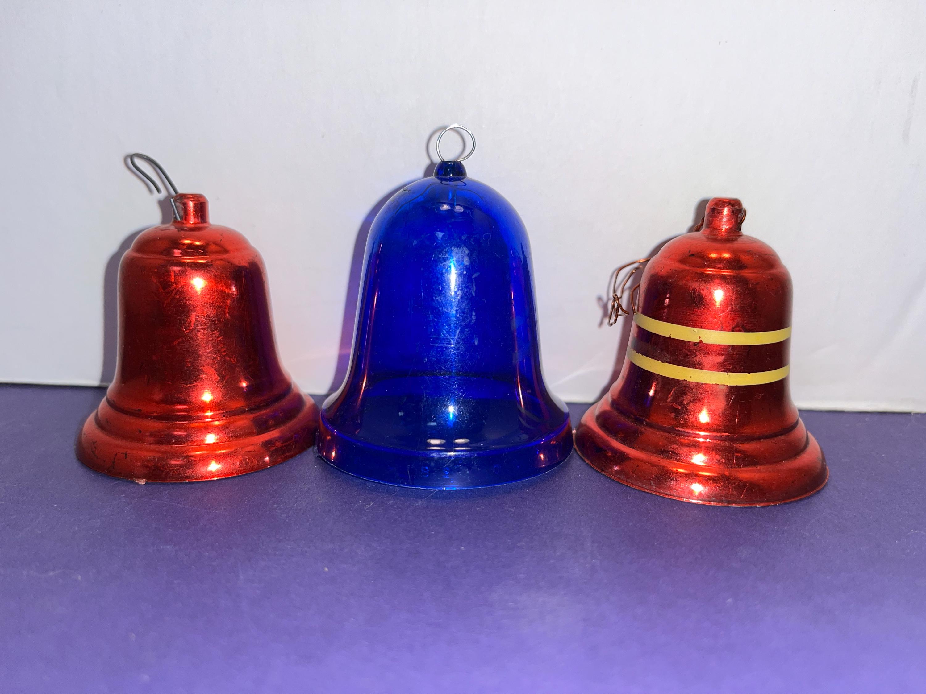 3 campanas de metal vintage, campana de plástico, campana de 5,35 cm, campana rayada, lote de campanas
