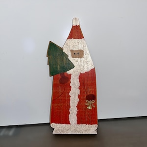 Vintage Painted Santa, Vintage Painted Wooden Santa, 11&quot; Tole Painted Santa Wall Hanger, 1983 Santa Decor, Painted Wood Santa Figure