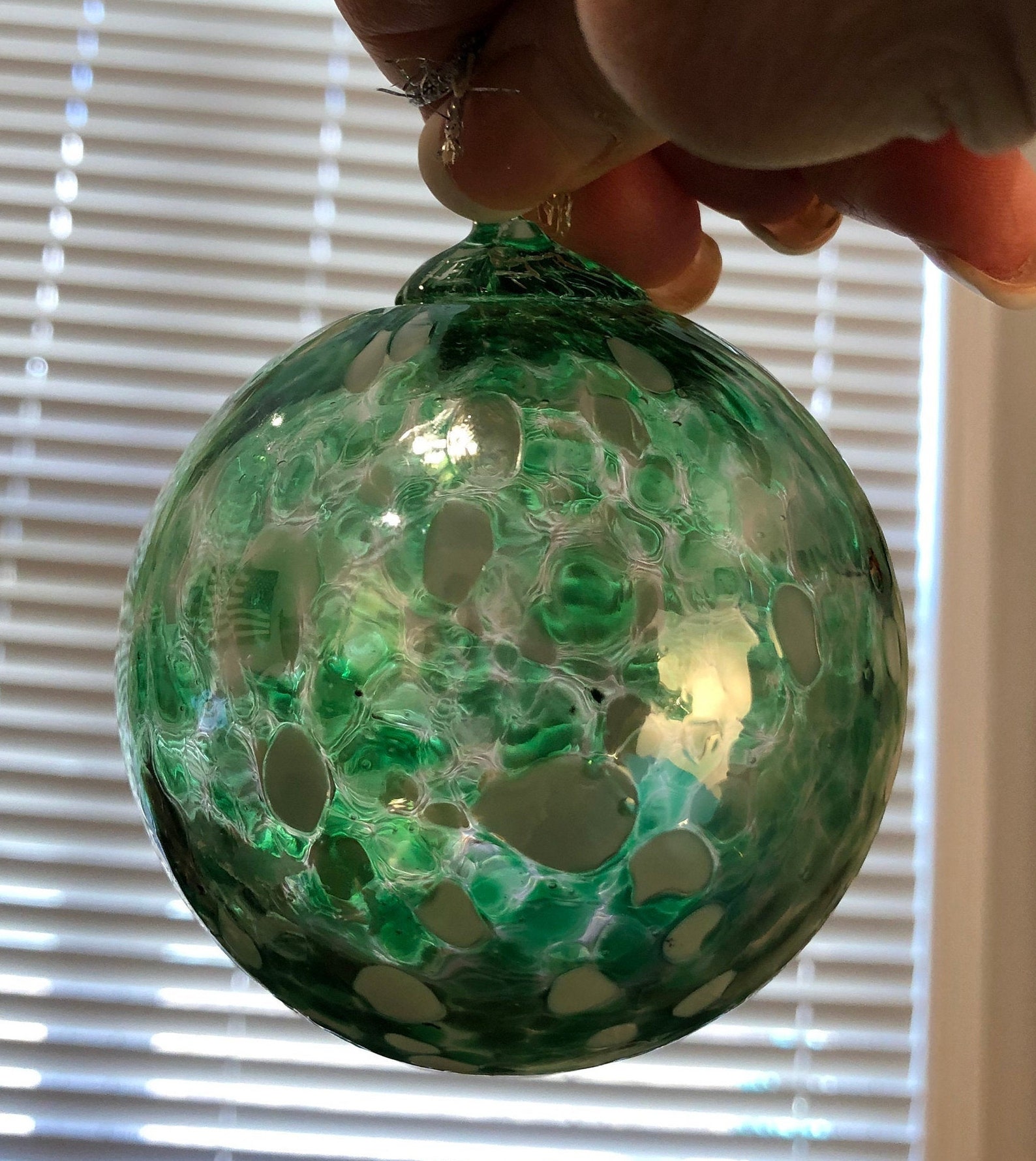 Studio Art Glass Ornament Green Confetti Blown Glass Etsy