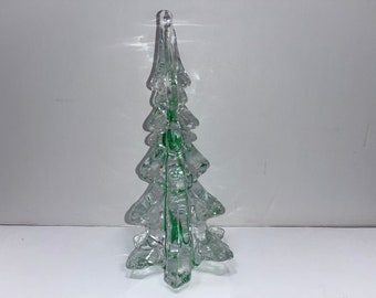 Studio Art Clear Green Glass Christmas Tree, Vintage Green Ribbon Glass Christmas 8 1/2&quot; Tree, Christmas Trees, Glass Christmas Tree, Mint