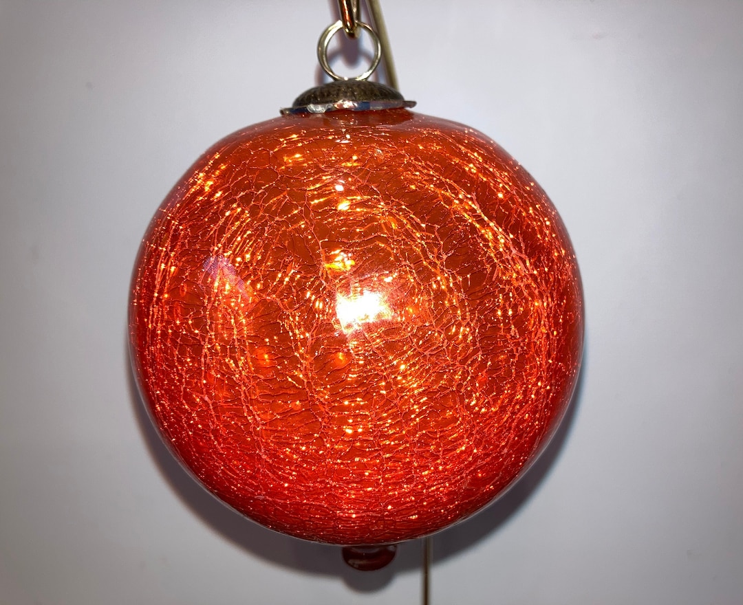 Kugel Orange Ornament, 4 Orange Crackle Glass Kugel Ornament, Kugel