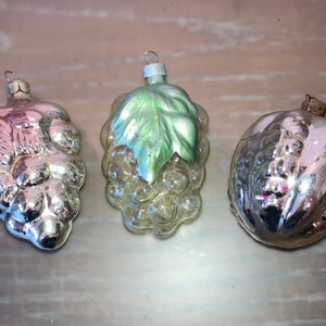 3 Vintage German Grape Ornaments, German Nut Ornament, Old World German Painted Grape Ornament, Silver Grape Ornament, Embossed Ornaments