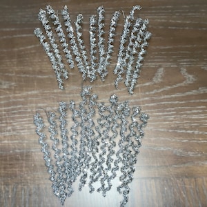 24 Vintage Tinsel Icicles, Spiral Tinsel Icicles, Silver Twisted Tinsel Icicles, 5&quot; Silver Spiral Icicles, Silver Tinsel Icicle, in Box