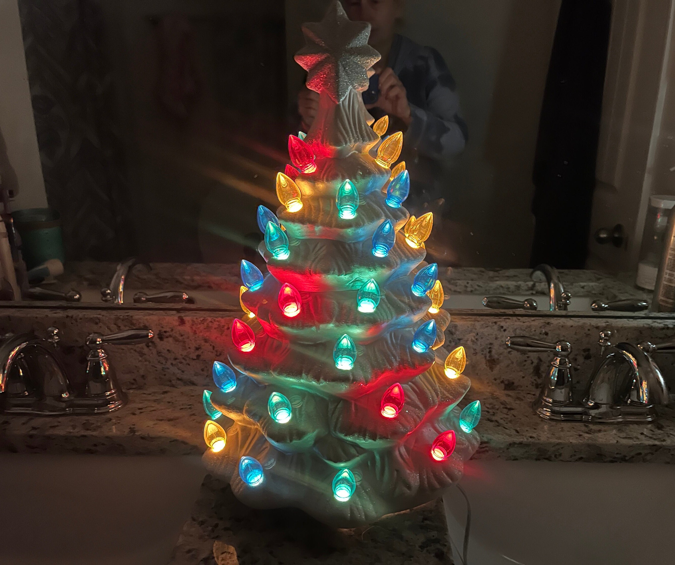 Vintage White Glittered Ceramic Tree, 18 1/2