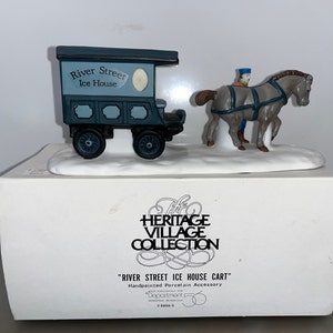 Vintage dept 56 59595, Dept 56 River Street Ice House Cart, Vintage Dept 56 Heritage Village, Dept 56 Ice Wagon, Dept 56 Ice, w pudełku, PRZECZYTAJ