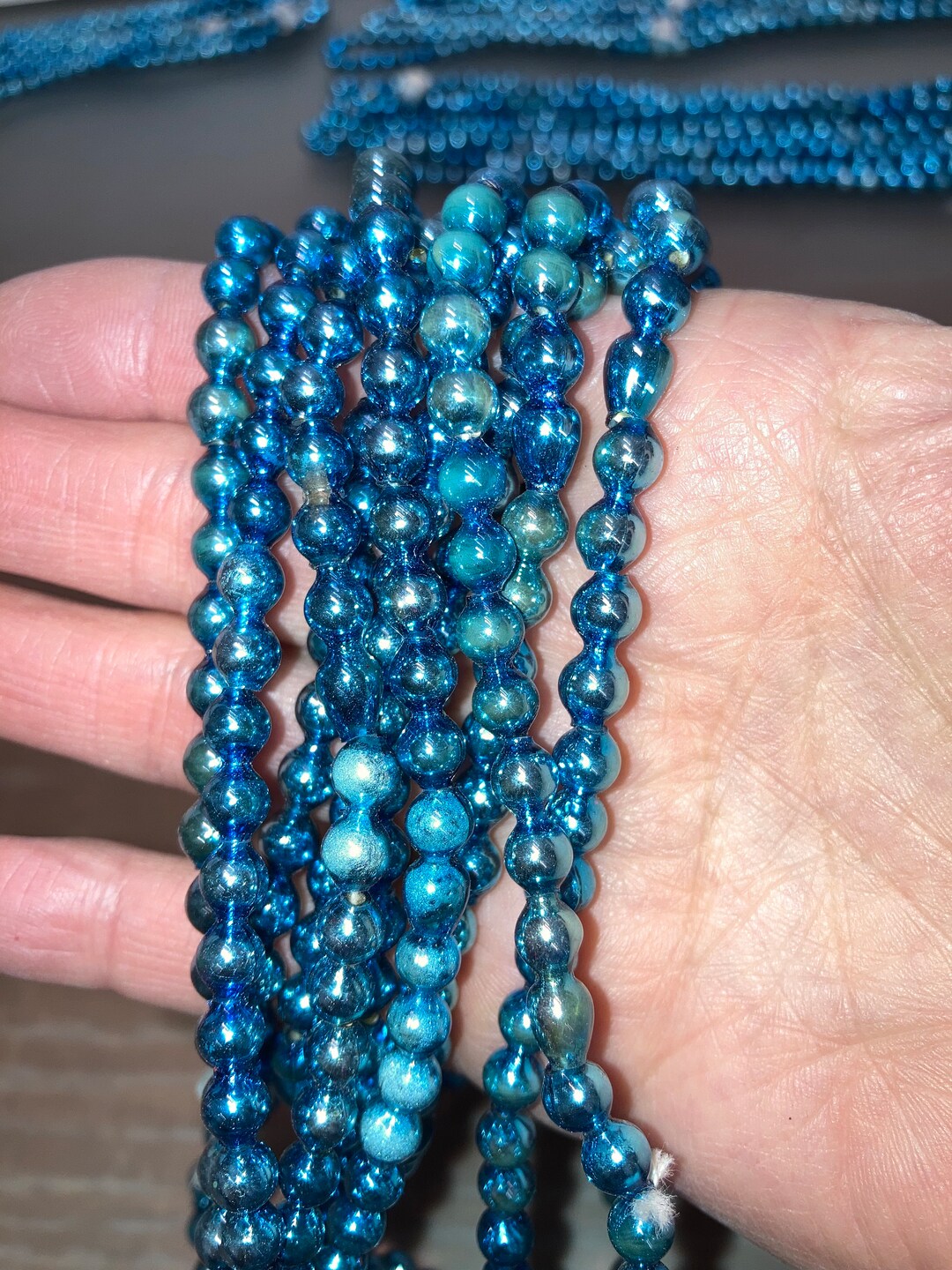101 Vintage Mercury Glass Beads, Blue Mercury Glass Bead Garland, 3/16