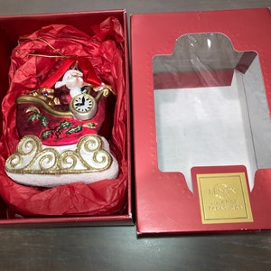 Vintage Lenox Santa Ornament, Lenox 2001 Santa in Sleigh Ornament, Lenox Yuletide Treasures Ornament, Lenox Blown Glass Ornament, New in Box