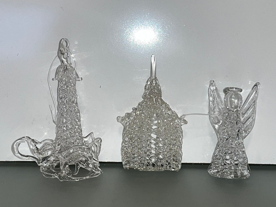 3 Spun Glass Christmas Ornaments Spun Glass Angel Figure Etsy