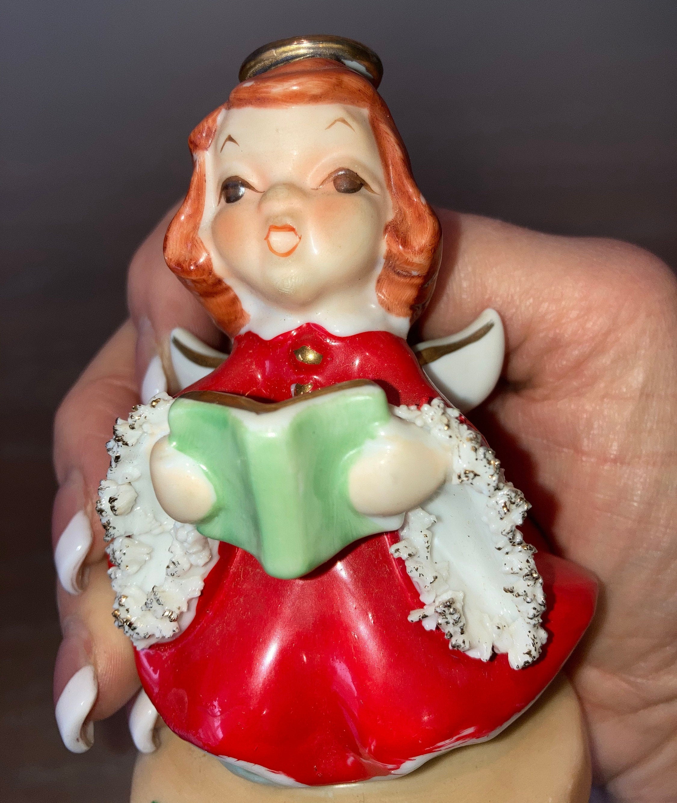 Vintage Japan Christmas Angel Figure, Mid Century Red Dress