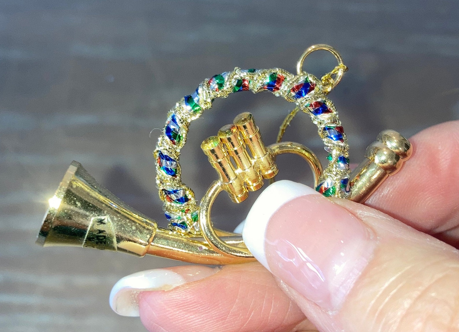 4 Vintage Brass Jeweled Horn Ornaments Vintage Enesco Brass Etsy