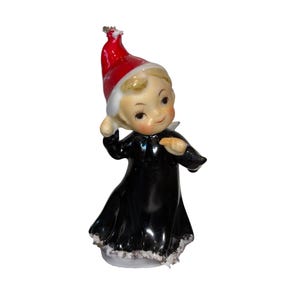 Ángel Pixie japonés vintage, Elfo ángel navideño japonés, Ángel de espagueti japonés, Figura de ángel japonesa con vestido negro, Ángel de espagueti, VER fotos