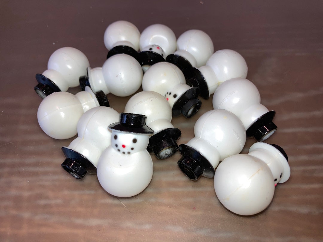 14 Vintage Snowman Light Covers, Snowman Snap on Lights, Small Black White Snowman Lights, 1 1/4