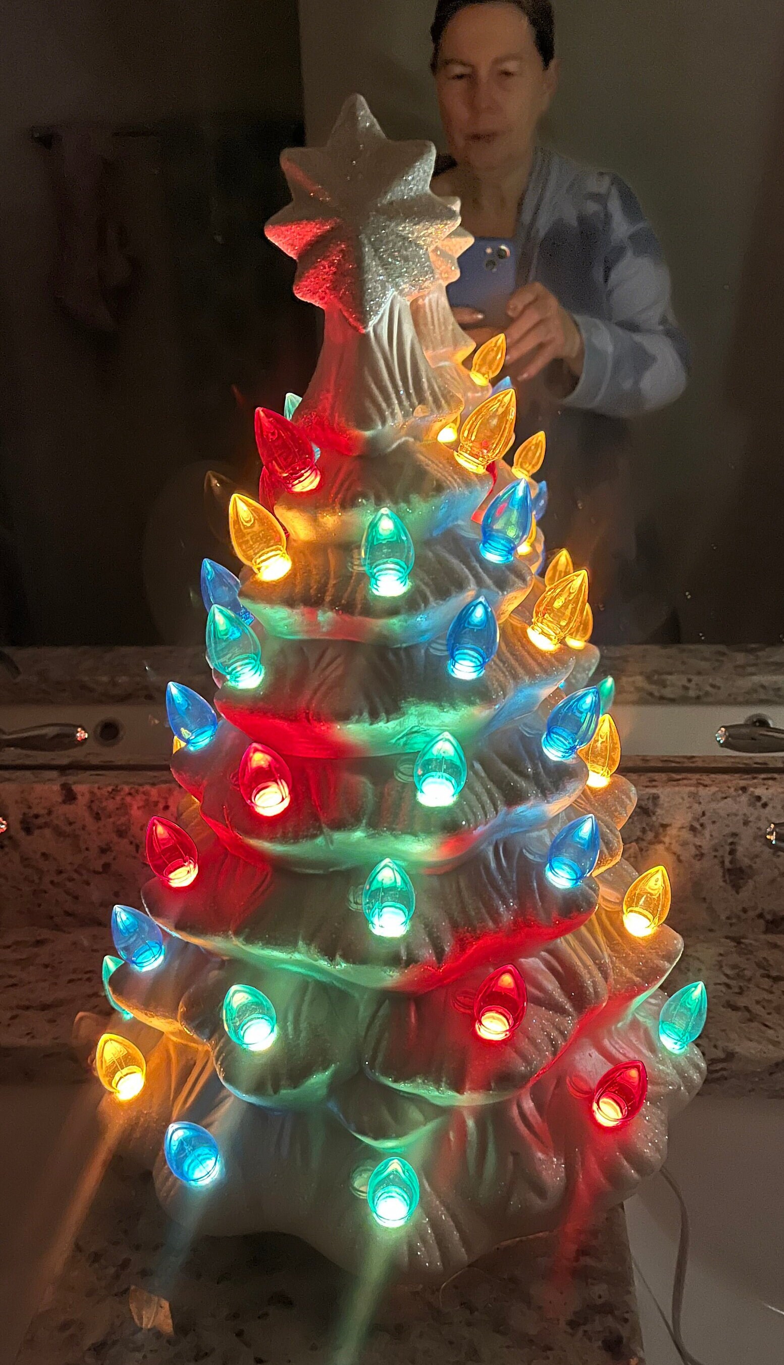 ✳︎フランスヴィンテージ Christmas tree✳︎ Vintage White Glittered Ceramic Tree, 18 1/2