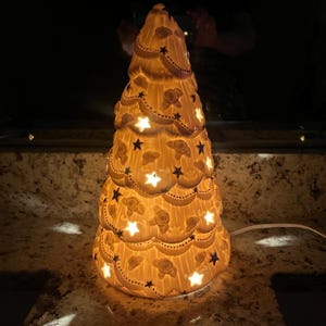 11 1/2&quot; Light Up Christmas Tree, White Gold Ceramic Lighted Christmas Tree, Lighted Christmas Tree, Light Up Tree Decoration, in the Box