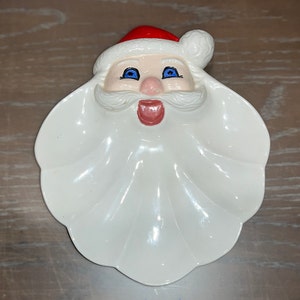 Vintage Santa Candy Dish, Vintage French Santa Wall Plate, Porcelain Santa Dish, 1950 Painted Santa Dish, Blue Eyed Santa Dish,  Excellent