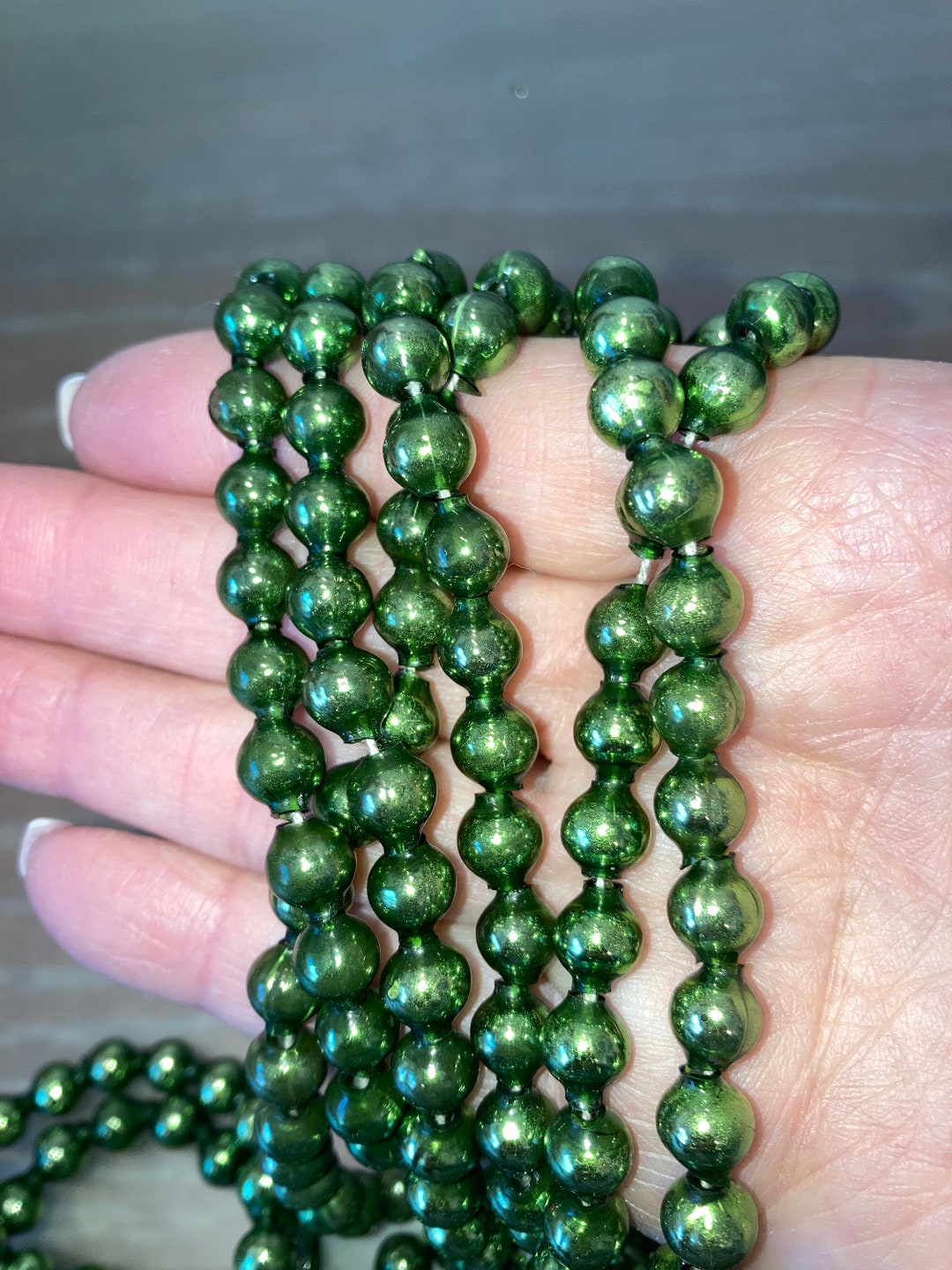 81 Vintage Mercury Glass 1/4 Bead Strand, Green Mercury Glass Bead
