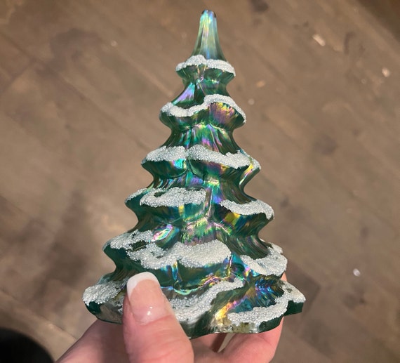 Fenton Iridescent Aqua 6 Christmas Tree, Fenton Iridescent Blue Tree,  Fenton Aqua Carnival Glass 6 Tree, Fenton Flocked Aqua Tree, Mint 