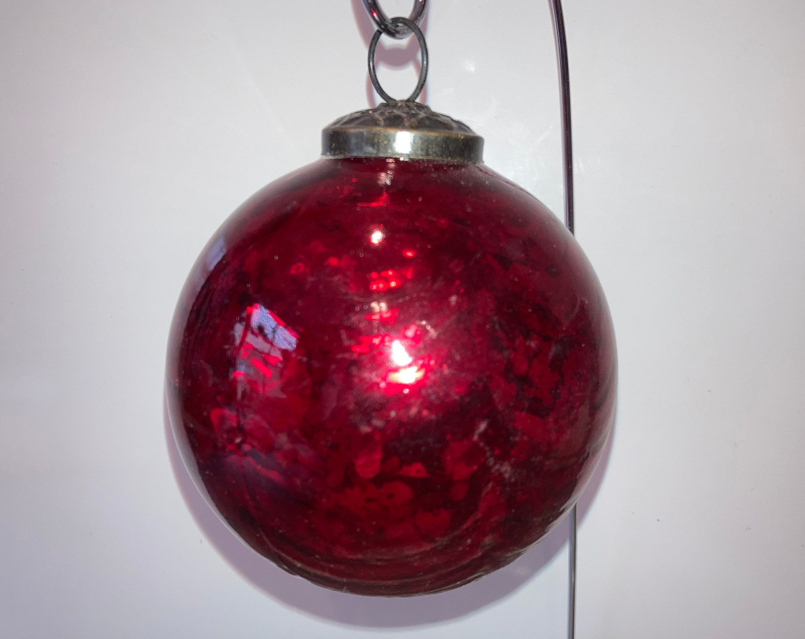 Vintage Kugel Red Ornament Mercury Glass Red Round Ornament Etsy