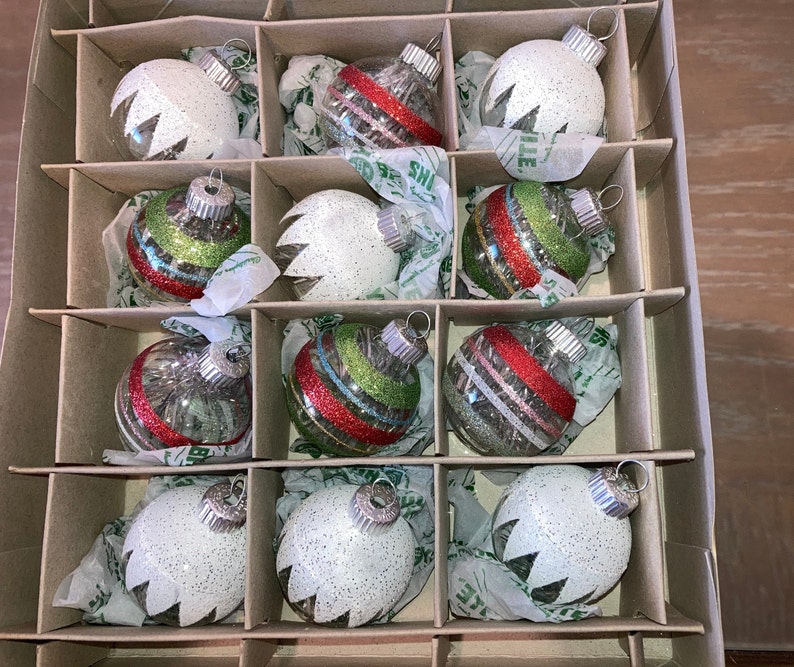 12 Shiny Brite Tinsel Ball Ornaments Christopher Radko Etsy