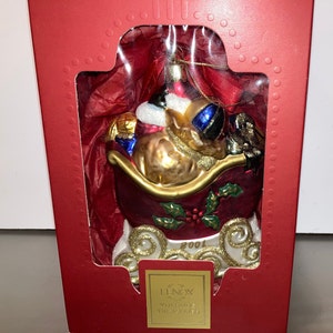 Vintage Lenox Santa Ornament, Lenox 2001 Santa in Sleigh Ornament