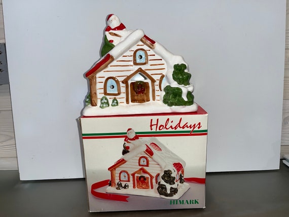 Vintage Himark Weihnachtshaus, Keramik Weihnachtshaus Kerzenlicht, Kerzenlichthaus mit Weihnachtsmann an der Spitze, 8 