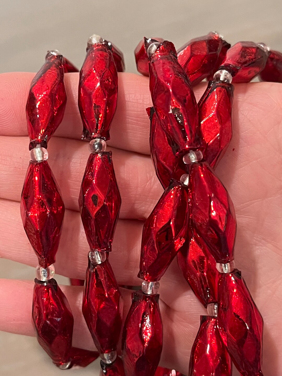 Vintage 72 Czech Glass Bead Garland Red Faceted Czech Etsy