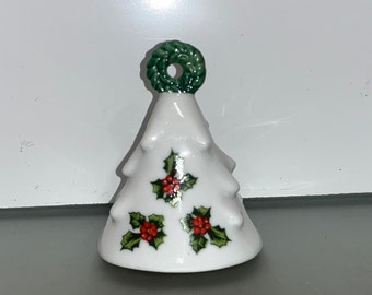 Vintage Lefton Christmas Bell, Lefton Holly Ornaments, Lefton Porcelain Bell, Lefton Bell with Holly, Lefton 00457 Bells, Mint