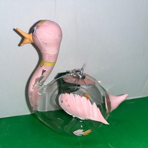 Vintage De Carlini Duck Ornament, De Carlini Clear Painted Duck Ornament, Painted De Carlini Duck, Italy Pink Duck Ornament, Mint
