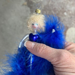 Vintage De Carlini Blue Feathers Ornament, De Carlini Blond Woman Ornament, De Carlini Blue Elegant Lady Ornament, De Carlini Feathers