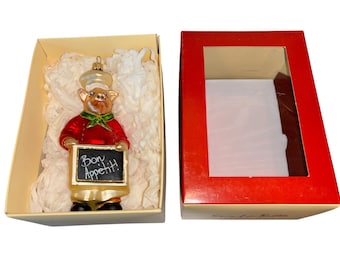 Sur La Table Bon Appetit Ornament, William Sonoma 2005 Pig Chef Ornament, Made in Poland Chef Pig Ornament, New in Box