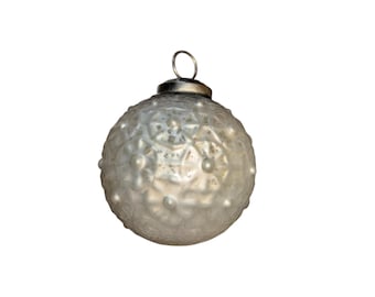 Adorno Kugel vintage, adorno de vidrio mercurizado de 7 cm (2 3/4"), adorno texturizado de vidrio satinado plateado, adorno de flor plateada, adorno de vidrio artístico