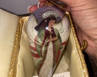 Li Bien Iridescent Angel 2004 Christmas Ornament, Li Bien Lavender White Teardrop Angel 2004 Ornament, Li Bien 2004 Hand Painted Angel