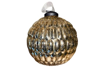 Adorno Kugel vintage, adorno de vidrio mercurizado de 7 cm (2 3/4"), adorno de vidrio plateado texturizado, adorno plateado acanalado, adorno de vidrio artístico