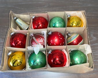 Vintage 1950's USA, Shiny Brite Ornaments, Double Indent