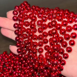 42&#39; Vintage Red Bead Garland, Red Round Bead Garland, Christmas Tree Garland, 1/4&quot; Red Tree Garland