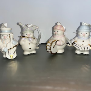 4 Vintage Lenox Snowman Band Ornaments, Lenox Snowman Band Figures, Lenox Snowman Christmas Ornament, Mint